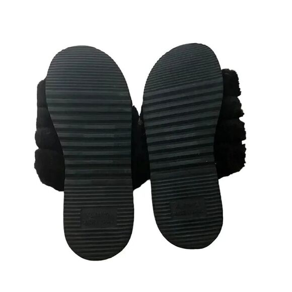 Nordstrom Abound  open toe faux fur fuzzy slide slipper in black flat sole SZ 13 - Picture 7 of 8
